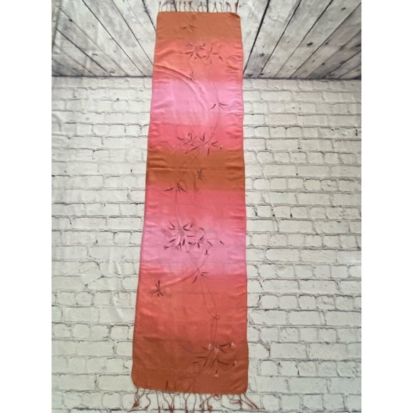 100% Silk Hand Painted Rectangular Scarf Dragonfly Design 16" X 60" Ombre Pink - Picture 6 of 16